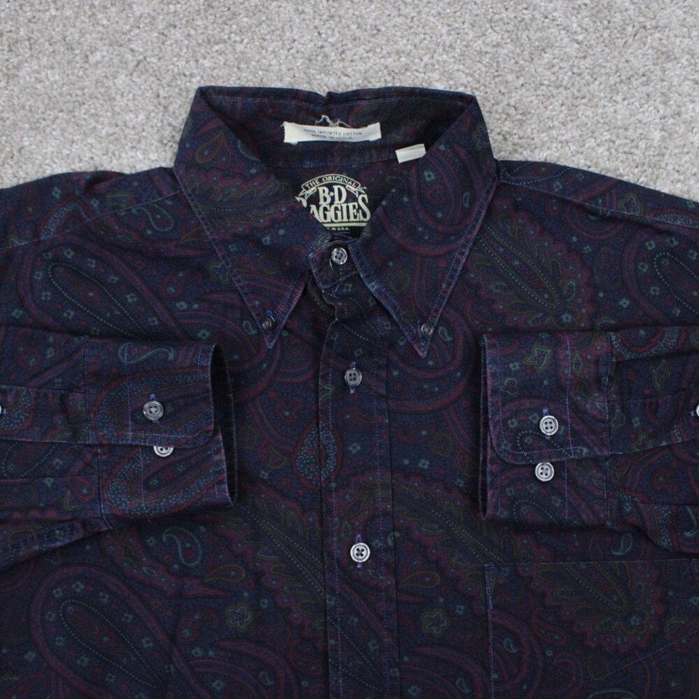 B.D. Baggies Dress Shirt Men 15, 32/33 Blue/Purple Floral 100% Cotton L/S Button
